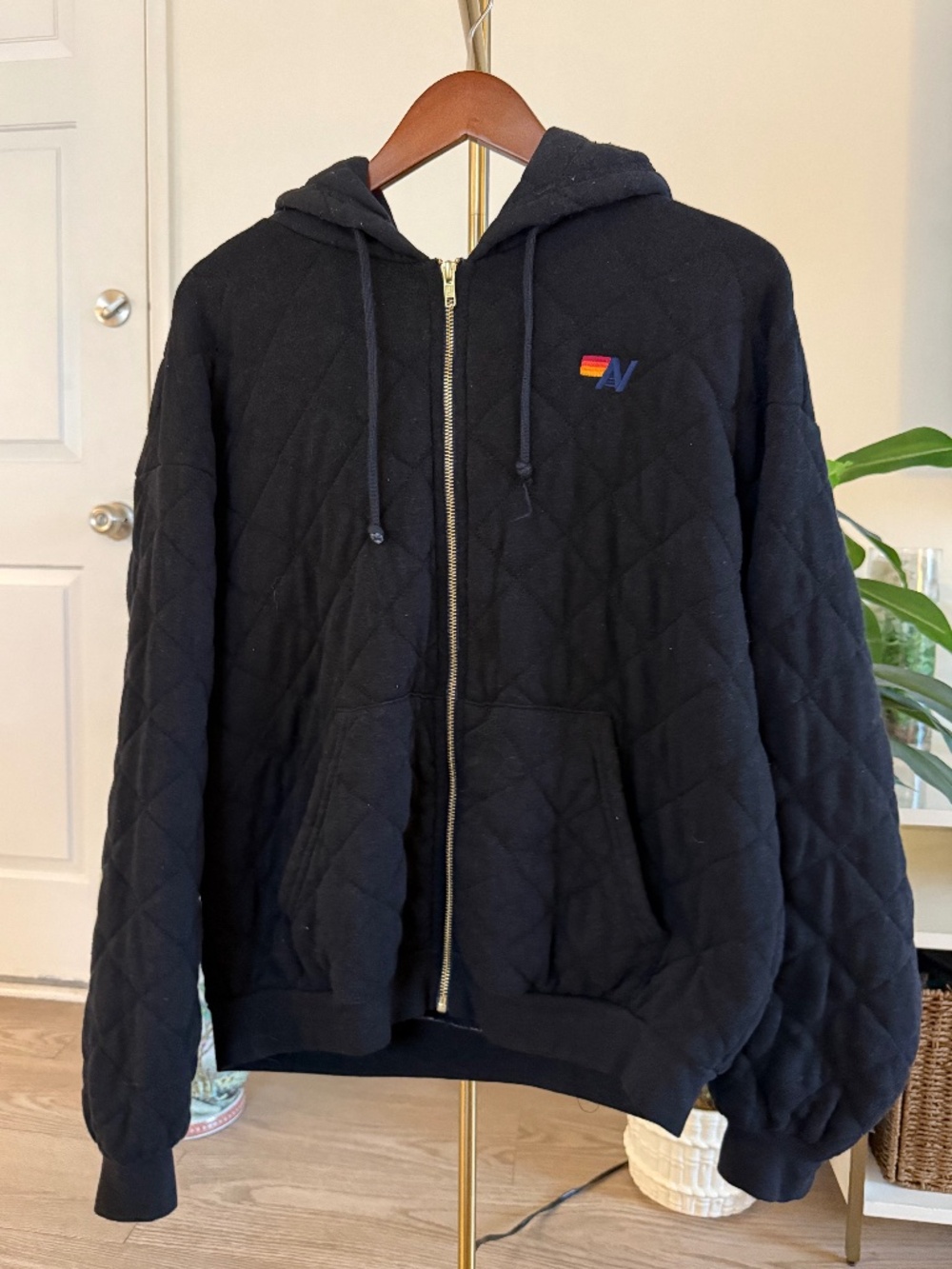 Aviator Nation Quilted Zip-Up Hoodie | Black | Large